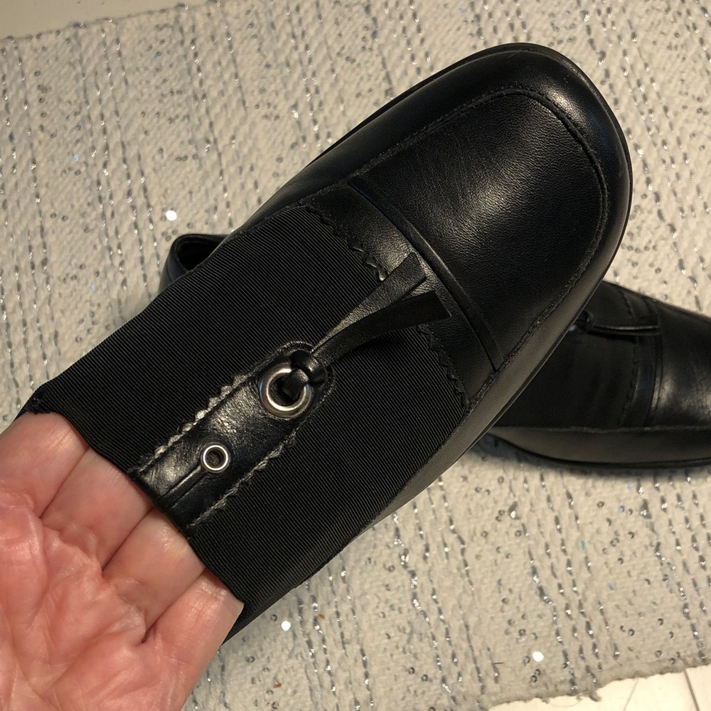 Anne Klein Black Leather Slip-On Loafers with Metal Accent - Picture 6 of 13